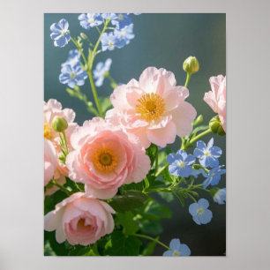 Poster Flores delicadas rosa azul