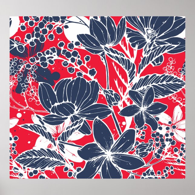 Poster Flores Desenhadas À Mão, Padrão Elegante. (Frente)