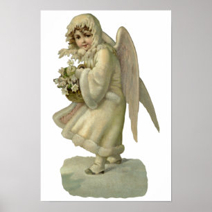 Pôster Flores do anjo do natal vintage, Victorian cortado