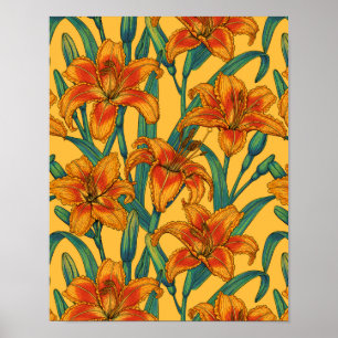 Poster Flores do dia, azuis e amarelas,