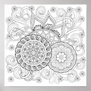 Pôster Flores do Doodle e mandalas 2