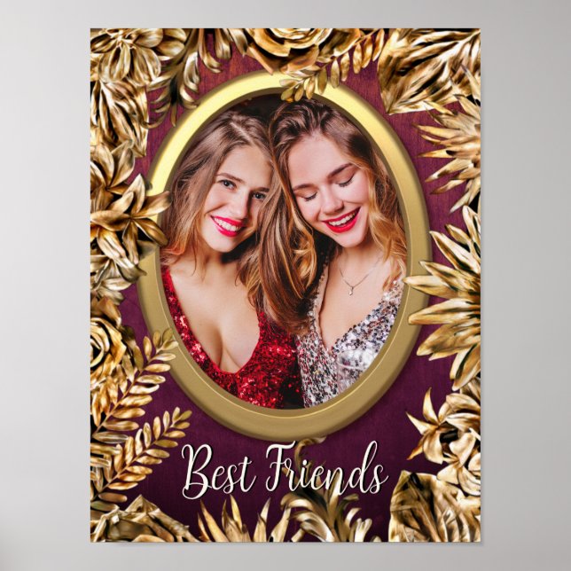 Poster Flores Douradas de luxo elegantes adicionam sua fo (Frente)