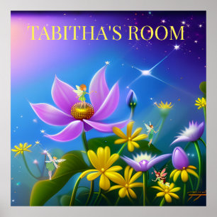 Poster Flores e fadas amarelas no meio do verão. Editável