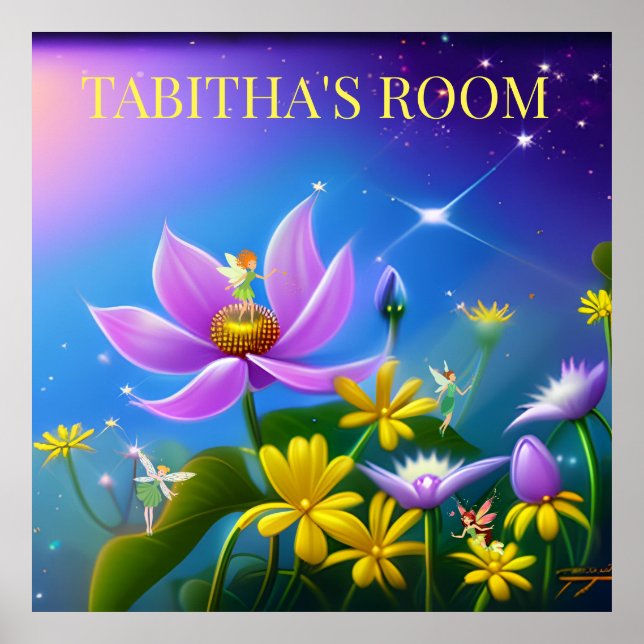 Poster Flores e fadas amarelas no meio do verão. Editável (Frente)