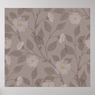 Poster Flores e folhas bordadas, design sem costura.