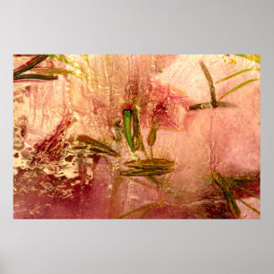 Poster Flores e folhas congeladas. Blossomas no cubo de g