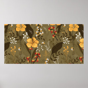 Poster Flores e folhas tropicais, sem costura