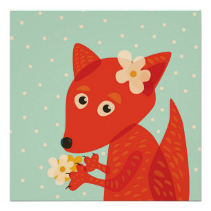 Pôster Flores e Fox bonito