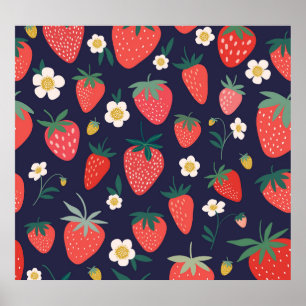Poster Flores e Frutas de morango: Padrão Decorativo