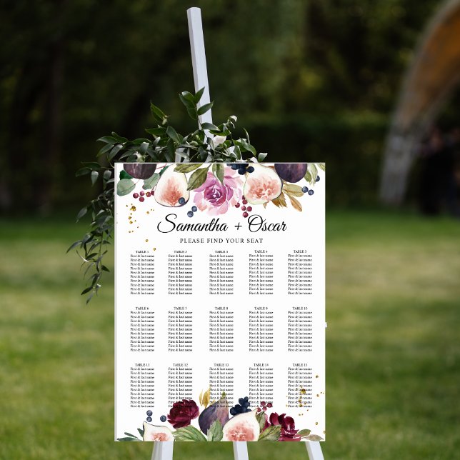 Poster Flores e Frutas em Aquarela Burgundy Moderna (Criador carregado)