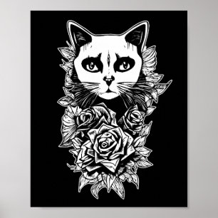 Poster Flores E Gatos Góticos