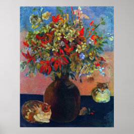 Poster Flores e gatos por Paul Gauguin, Vintage Fine Art
