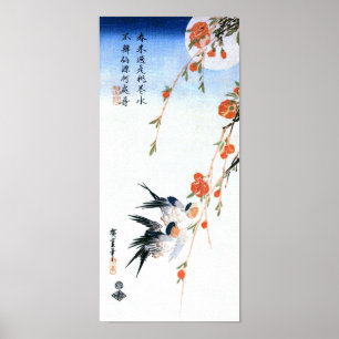 Pôster Flores e Pêssegos, Hiroshige fino japonês