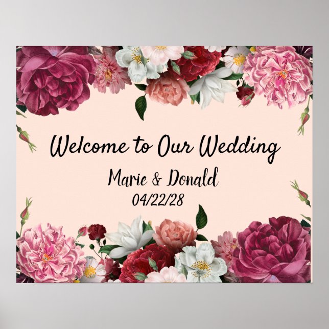 Poster Flores Elegantes Borgonha e Rosa (Frente)