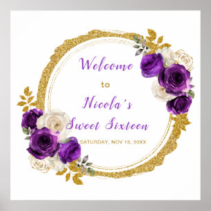 Poster Flores Elegantes Douradas e Roxas Negras Doce Deze