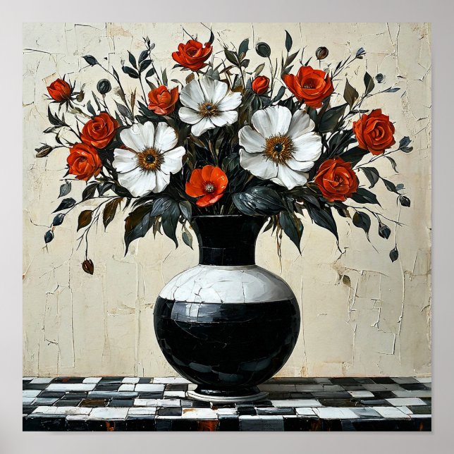Poster 🌸 Flores Elegantes em Vaso Natureza Morta Botânic (Frente)