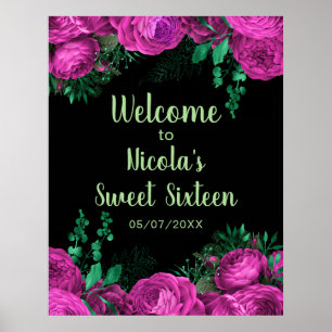 Poster Flores Elegantes Rosa Quente Bem-vindo ao Sweet Si