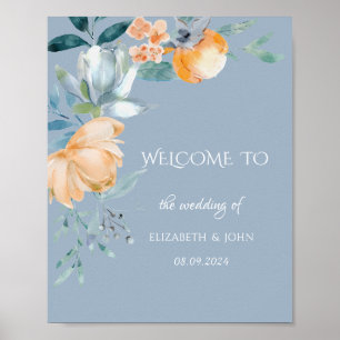 Poster Flores em Aquarela Azul Empoeirado