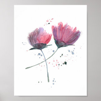 Poster Flores em aquarela pintada a mão