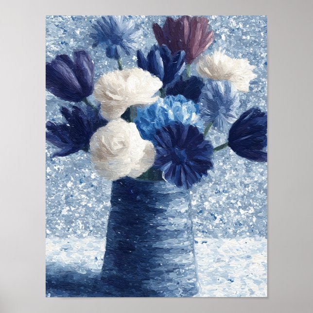 Poster Flores em Azul Matinal | Arte Floral Texturizada (Frente)