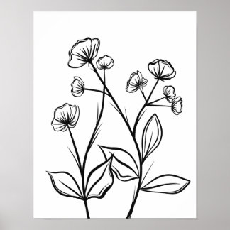 Poster Flores em chamas Arte Preta e Branca