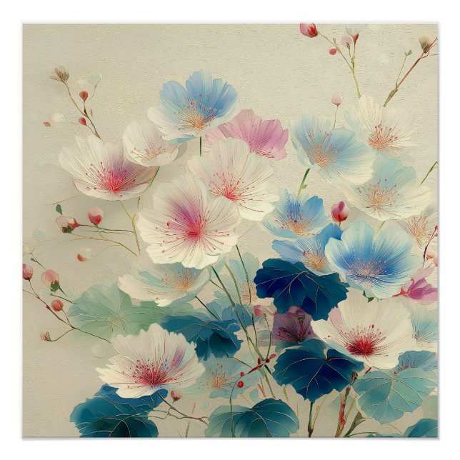 Pôster Flores em Flor - Arte Botânica em Pastel Suave #1 (Frente)