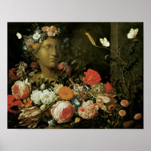 Pôster Flores em torno de um busto clássico