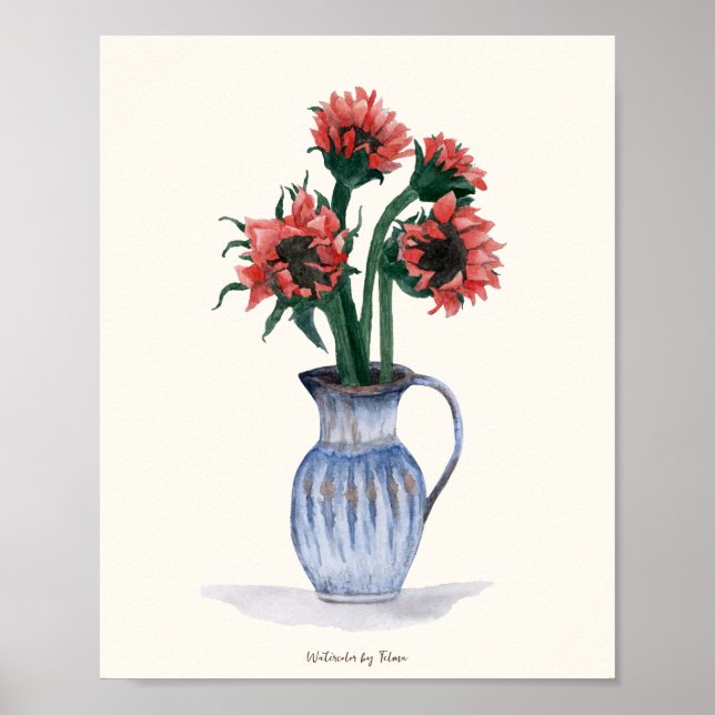 Poster Flores em um Vaso Aquarela (Frente)