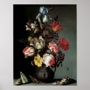 Poster Flores em um vaso com escudos e insetos