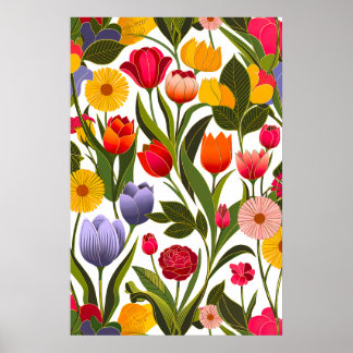 Poster Flores Escandinavas Coloridas Deixam Arte Floral