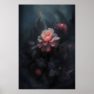 Poster Flores Etéreas Arte Botânica Escura, Escuro