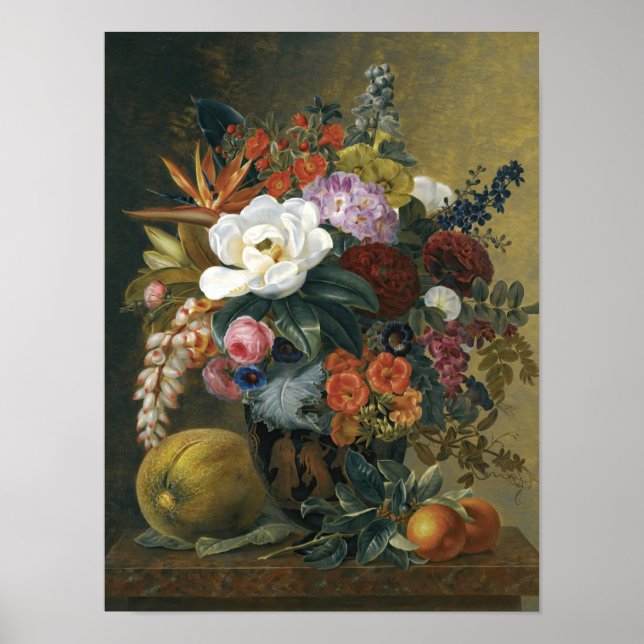 Poster Flores exóticas em um vaso grego (Frente)