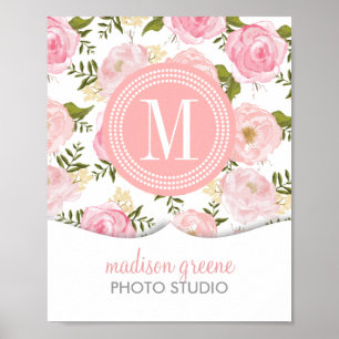 Poster Flores femininos do pêssego coral floral do