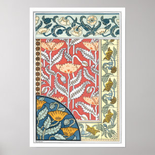 Pôster Flores florais da papoila de Nouveau da arte do