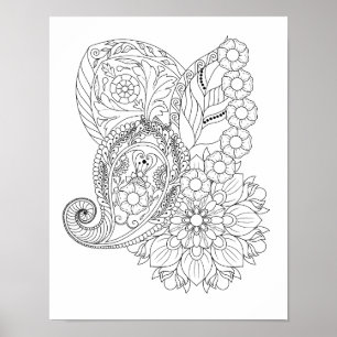 Poster Flores Folhas Mandala Espiral Nautilus Colorir