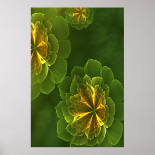 Poster Flores Fractais Amarelas Verdes Fantasy