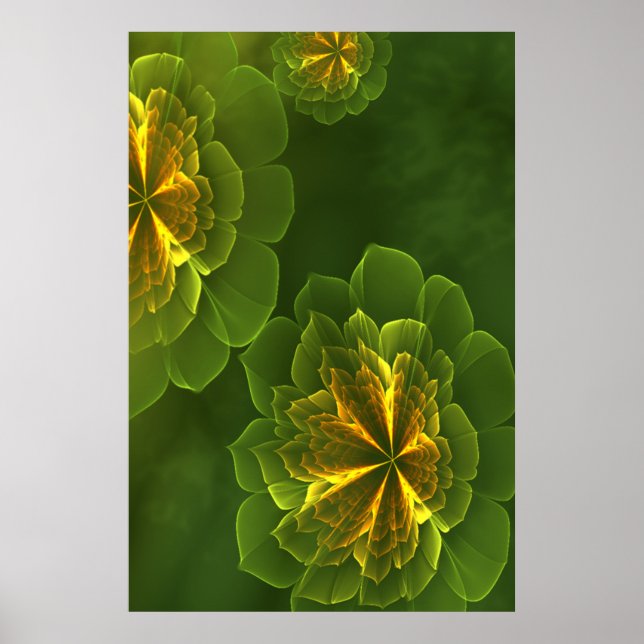 Poster Flores Fractais Amarelas Verdes Fantasy (Frente)