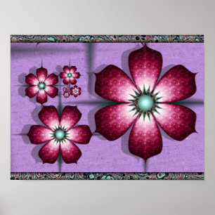 Poster Flores Fractais Roxas