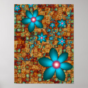Poster Flores Fractais Turquesa