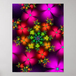 Poster Flores Fractais Vibrantes