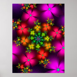 Poster Flores Fractais Vibrantes