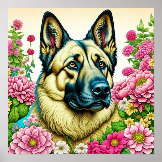 Poster Flores german shepherd e Whimsical (Frente)