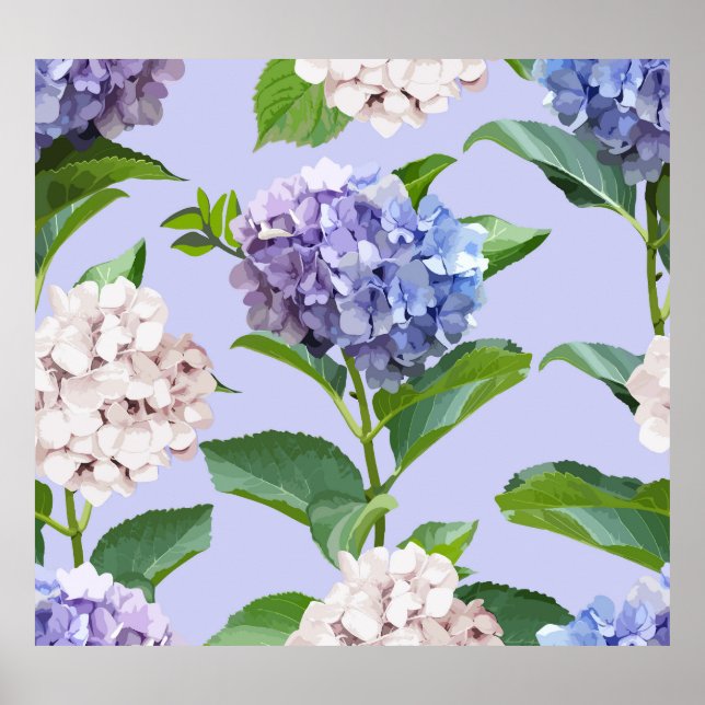 Poster Flores Hydrangea: textura floral multicolor. (Frente)