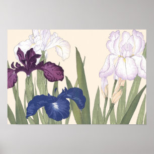 Poster Flores Iris Purple De Arte Floral Japonesa Vintage