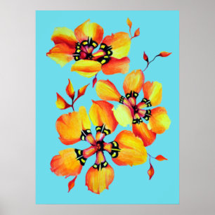 Pôster Flores Laranja Brilhantes - Aqua