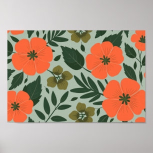 Poster Flores Laranja e Folhas Verdes