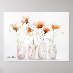 Poster Flores Laranja em Vases de Vidro