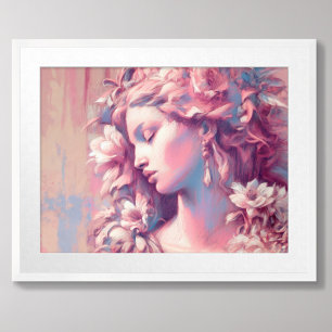 Poster Flores Mães Cor-de-rosa Duro Azul Desenho de Paste