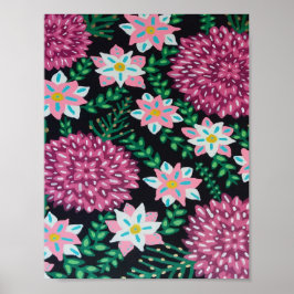 Poster Flores magenta em preto