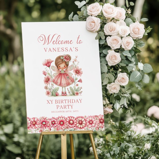 Poster Flores Mágicas de Fada Rubor 3º Aniversário de Boa (Blush Magical Fairy Flowers 3rd Birthday Welcome Poster)